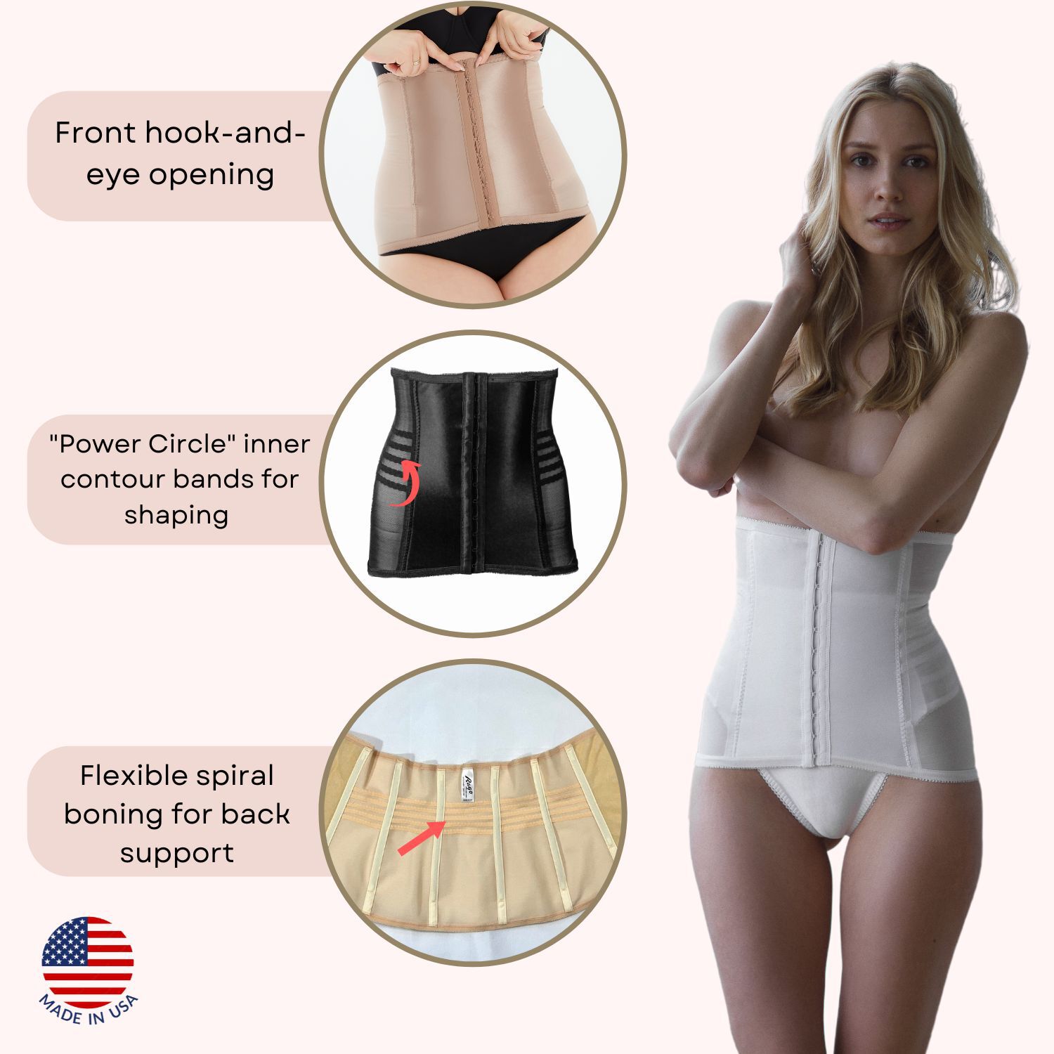 Shapette Powermesh Satin Panel Waist Cincher, LEO, alternate image number 2