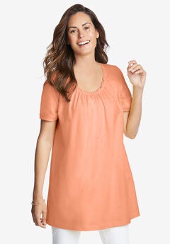 Perfect Short-Sleeve Shirred U-Neck Tunic