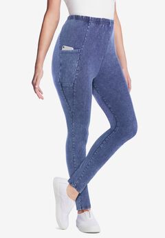 Side Pocket Ankle-Length Pull-On Stretch Knit Cotton Spandex Leggings
