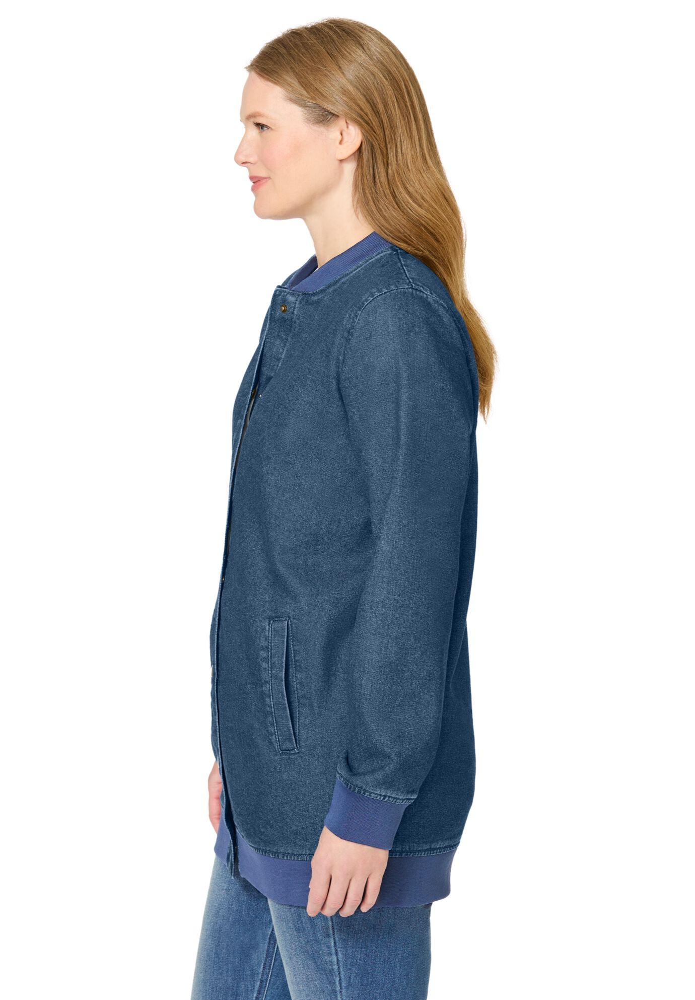 Denim Baseball Jacket, MEDIUM STONEWASH, alternate image number 3