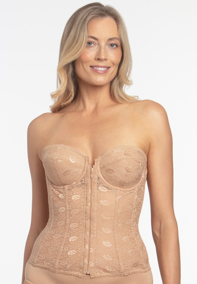 Dominique Francesca Lace Front Closure Strapless Bra, MOCHA, hi-res image number 0