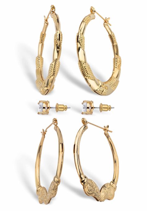 Cubic Zirconia Stud And Hoop Earring Set In Goldtone Woman Within