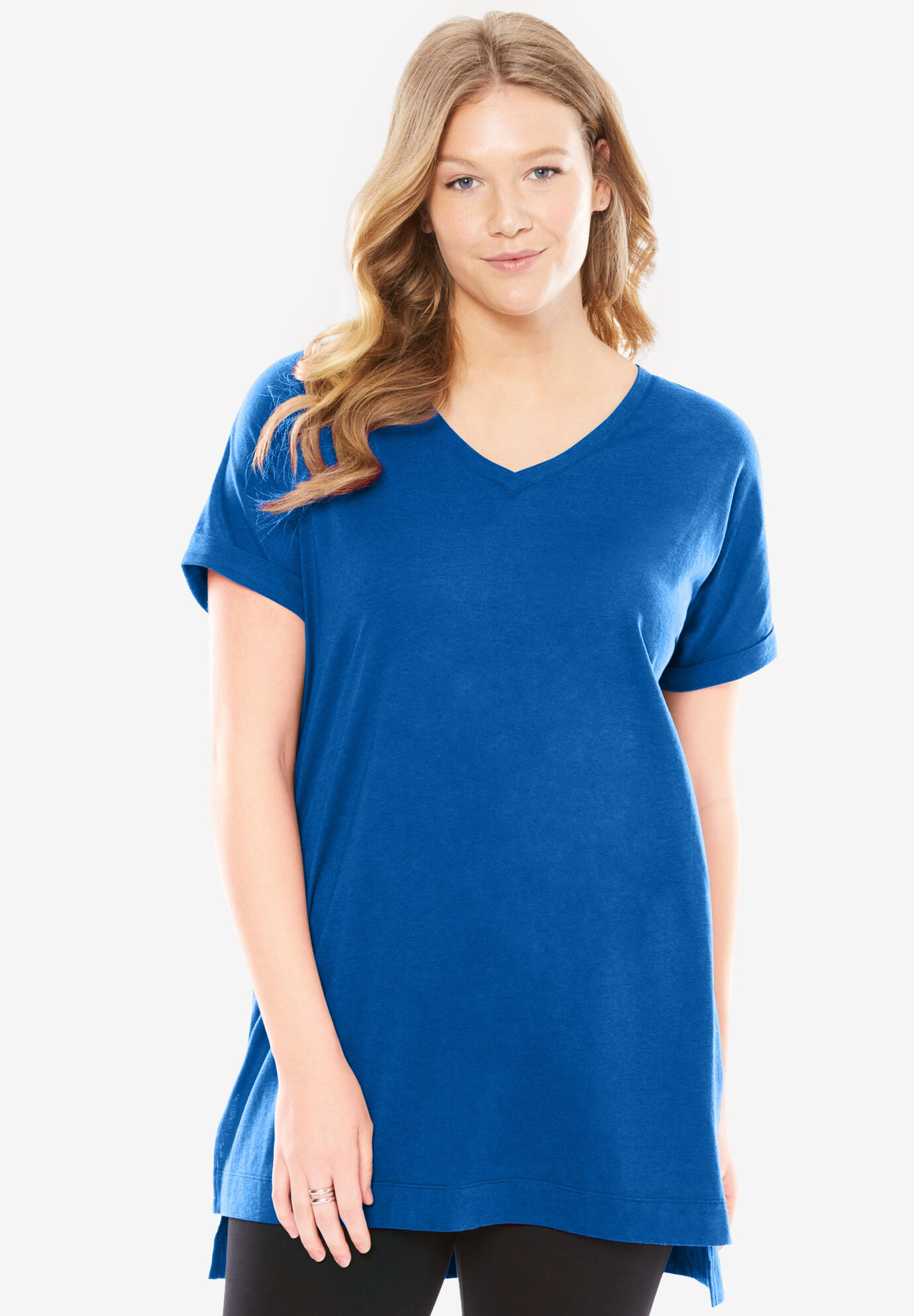 Longer Length Cuffed V-Neck Tunic | Woman Within