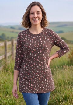 Perfect Printed Three-Quarter-Sleeve Scoopneck Tunic