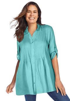 Rayon 7-Day Pintucked Tunic Blouse