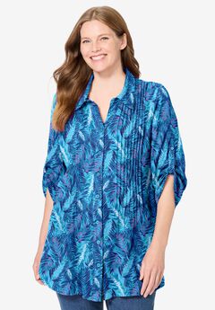 Pintucked Button Down Gauze Shirt