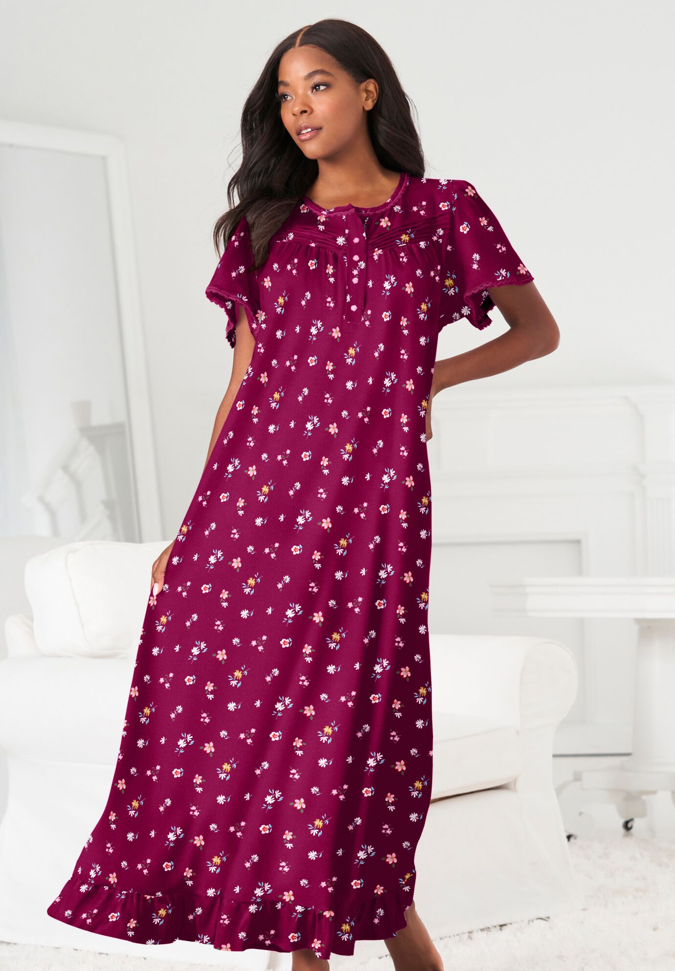 Dreams Co. Women s Plus Size Long Floral Print Cotton Gown M Pink Ditsy