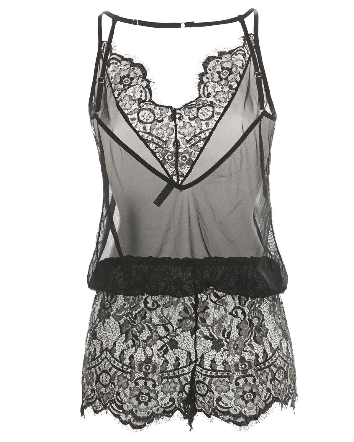 Women's Avril Lace Trim Backless  Boy Short Romper, BLACK, alternate image number 3