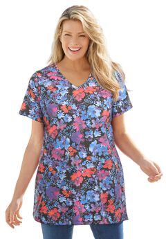 Perfect Printed Short-Sleeve V-Neck Tunic