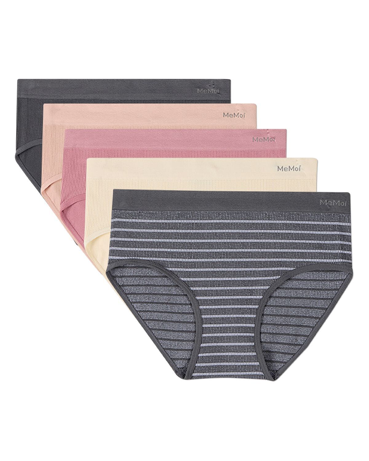 5 Pair Women's Seamless Pin-Rib Tag-Free Full-Coverage Brief Panties