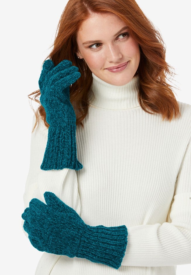 Chenille Gloves, DEEP TEAL, hi-res image number 0