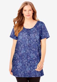 Perfect Short-Sleeve Scoop-Neck Henley Tunic