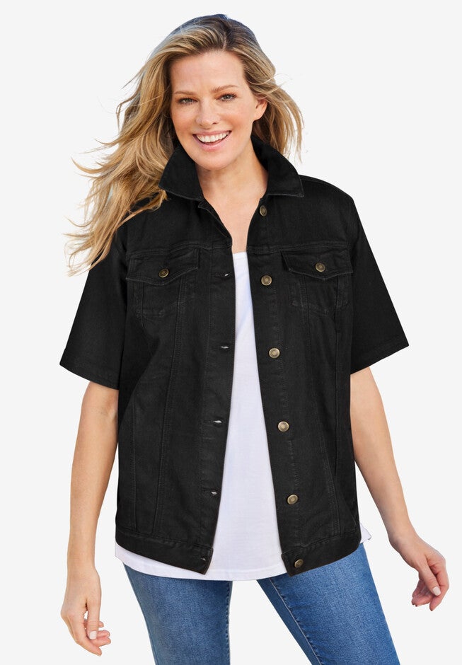 ShortSleeve Denim Jacket for Women, Medium Stonewash Woman Within