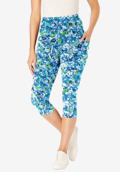 Stretch Cotton Printed Pocket Capri Legging