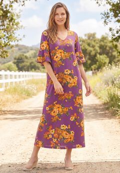 Ruffle-Sleeve Maxi-Length Dress