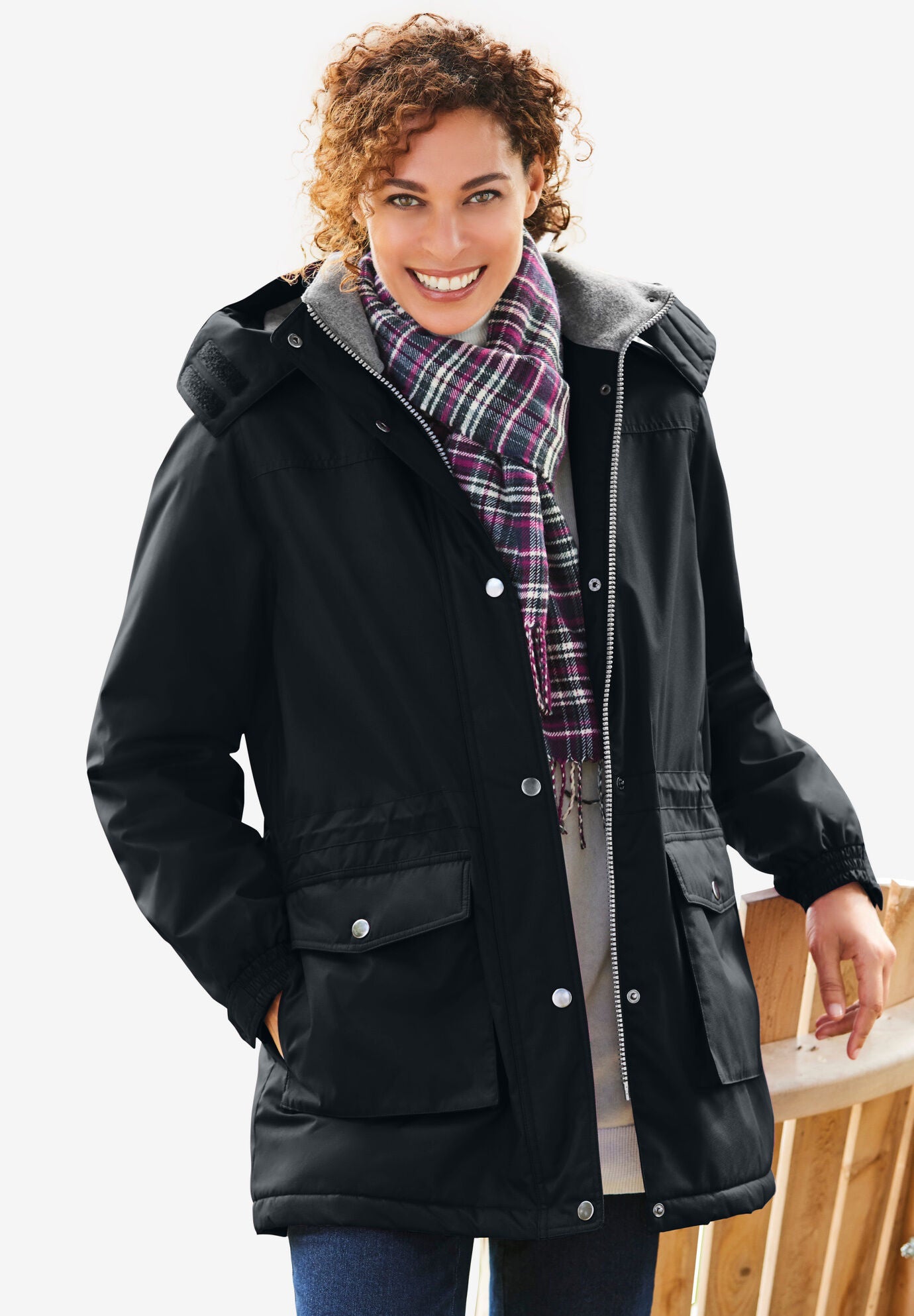 Parka with Detachable Hood Fleece Lining Black Woman Within