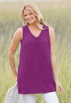 Perfect Sleeveless Shirred V-Neck Tunic