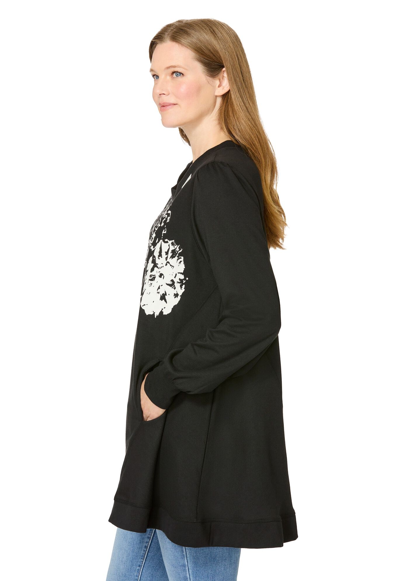 Swing Sweatshirt Tunic, BLACK IVORY, alternate image number 3