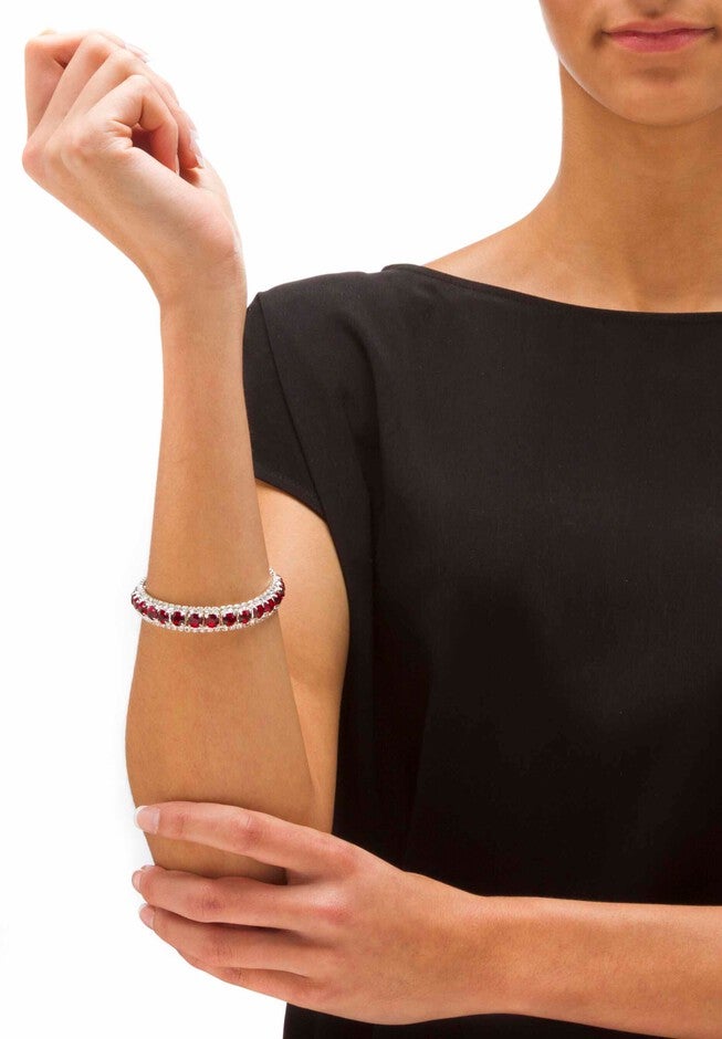 Silver Tone Tennis Bracelet Simulated Birthstones and Crystal, 7 inches, , alternate image number 2