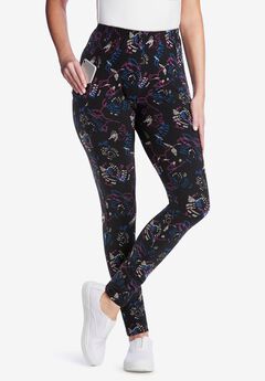Side Pocket Ankle-Length Pull-On Stretch Knit Cotton Spandex Leggings