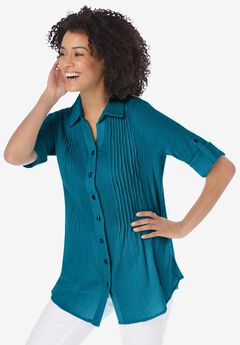 Pintucked Button Down Gauze Shirt