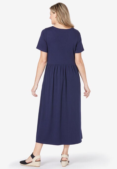 Short-Sleeve Scoopneck Empire Waist Dress, , on-hover image number null