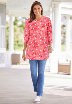 Perfect Printed Three-Quarter Sleeve Crewneck Tunic