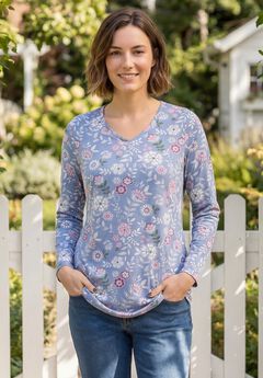 Perfect Printed Long-Sleeve V-Neck Tee