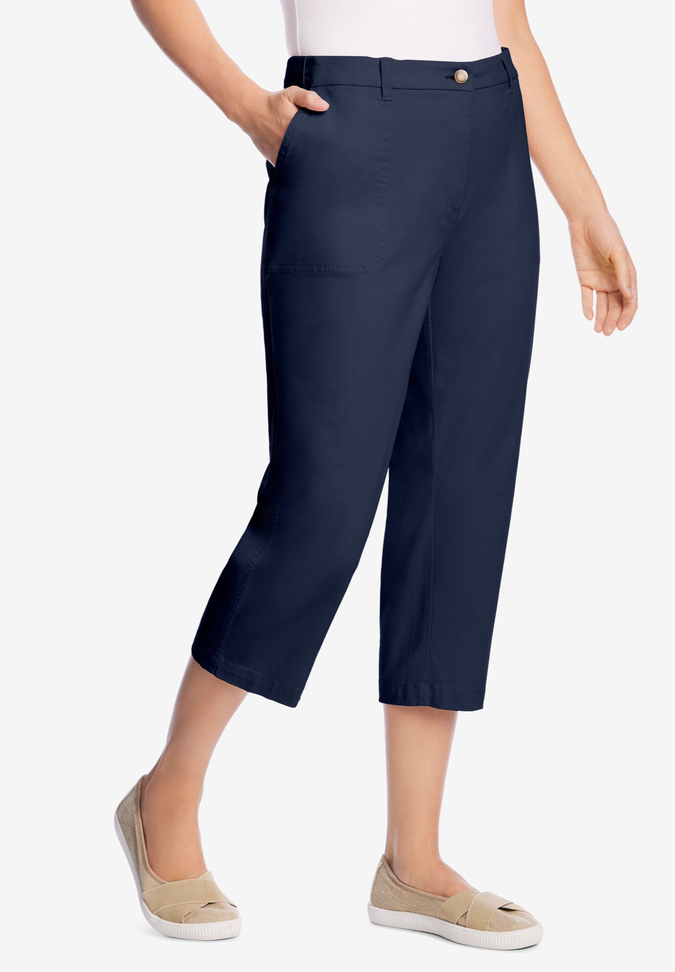 Woman within cheap denim capris