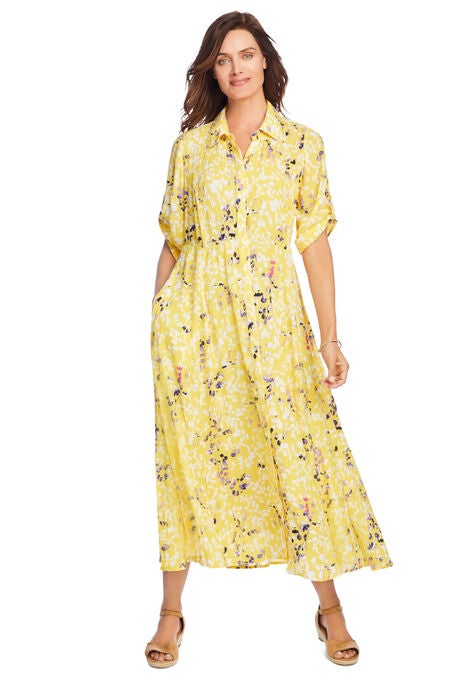 Roll-Tab Sleeve Crinkle Shirtdress, , alternate image number null