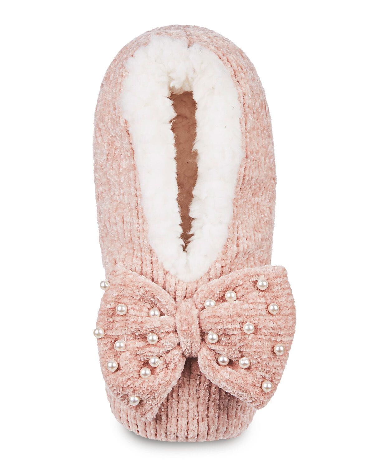 Women's Precious Pearls Chenille Bow Accent Sherpa-Lined Slippers, BLUSH, alternate image number 2