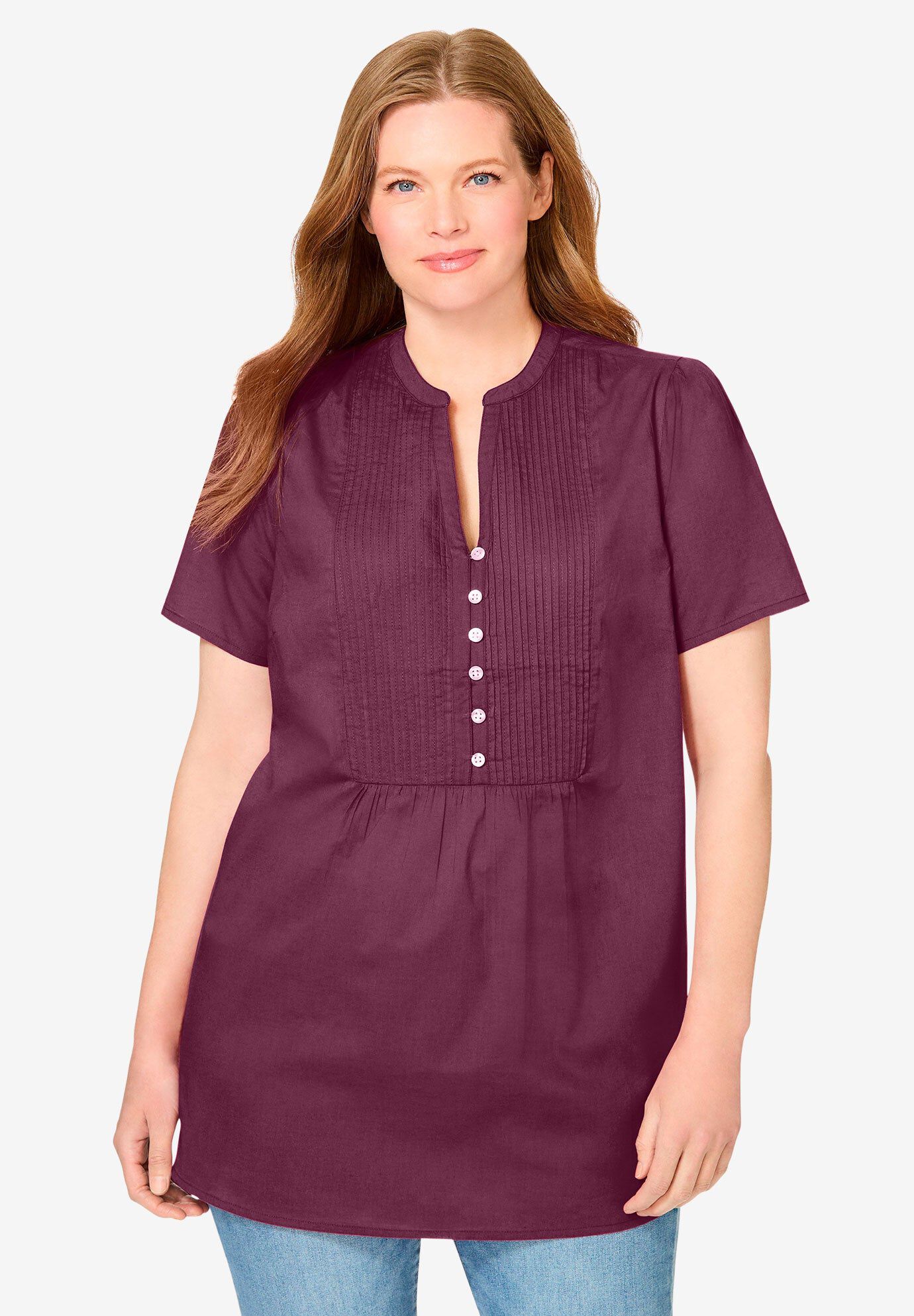 Woman Within Plus Size Pintucked Half-Button Tunic - Picture 9 of 58