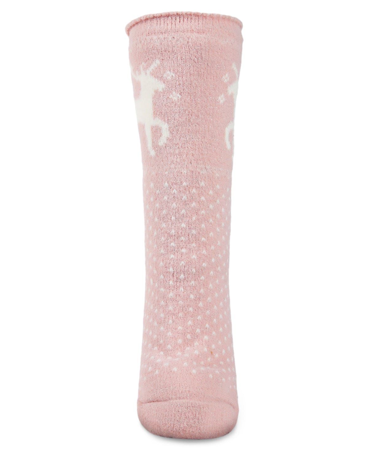 Women's Pretty Prancer Polka Dot Plush Lined Slippers Socks, PINK, alternate image number 1