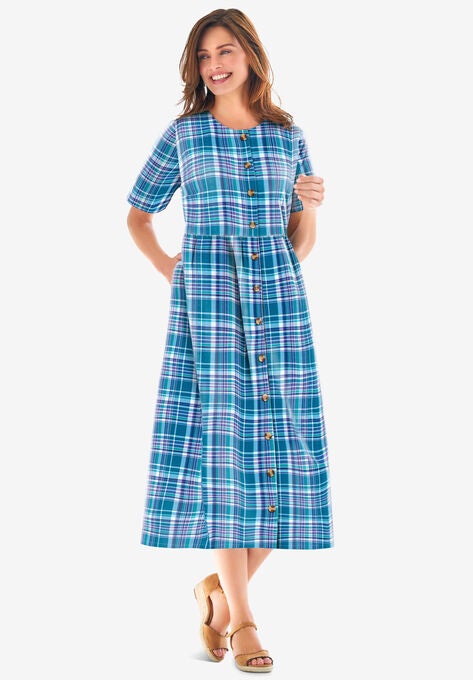 Short Sleeve Seersucker Dress Plus Sizecasual Dresses Woman Within