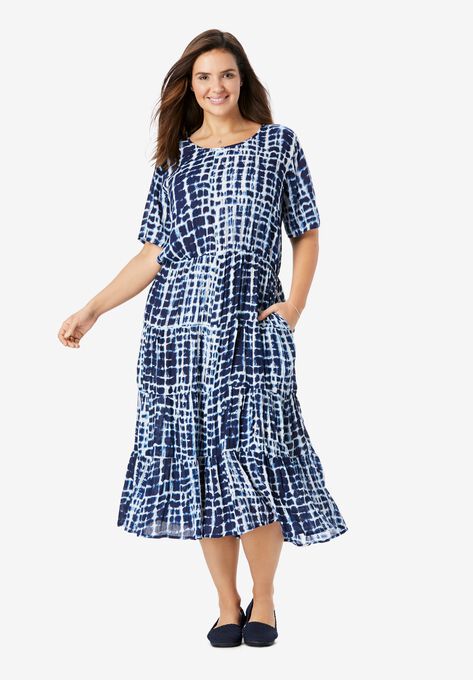 Tie Dye Crinkle Dress Plus Size Casual Dresses Woman Within