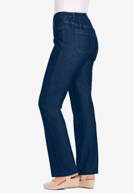 Side-Elastic Straight Leg Cotton Jean | Woman Within