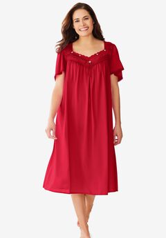 Short Silky Lace-Trim Gown