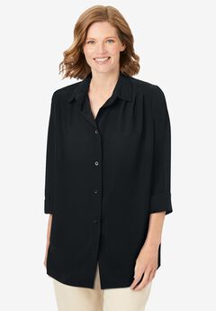 Three-Quarter Sleeve Peachskin Button Front Shirt