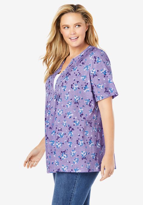 Layer-Look Elbow-Sleeve Tee, , alternate image number null