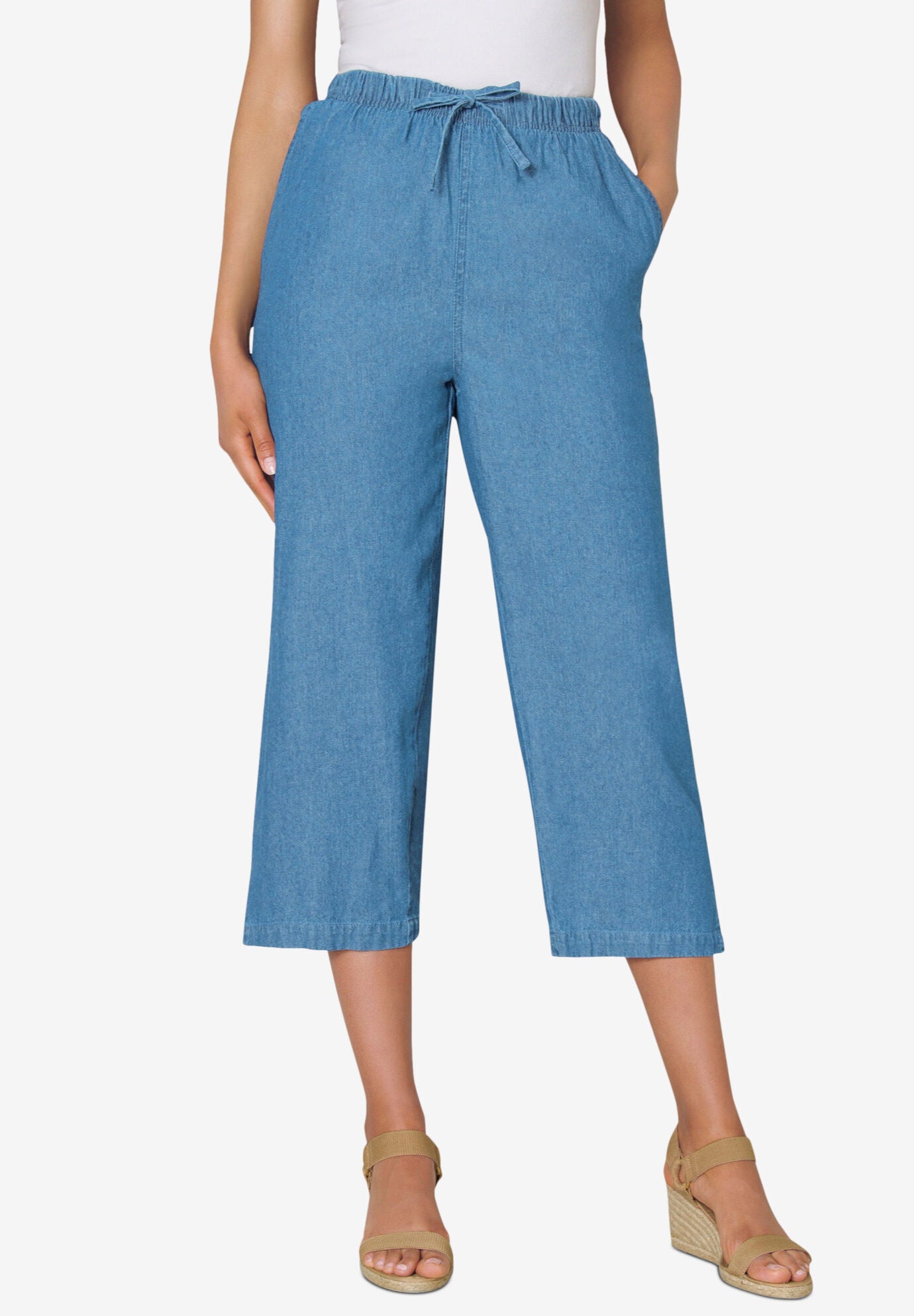 drawstring denim capris