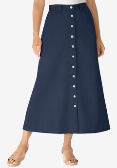 Perfect Side-Elastic All-Cotton Button Front Denim Jeans Skirt