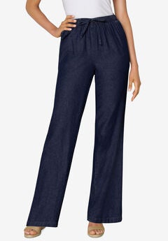 Drawstring Denim Wide-Leg Denim Pant