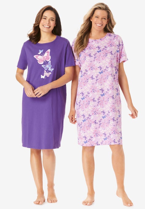 2-Pack Short-Sleeve Sleepshirt, PLUM BURST FLORAL BUTTERFLY, hi-res image number null