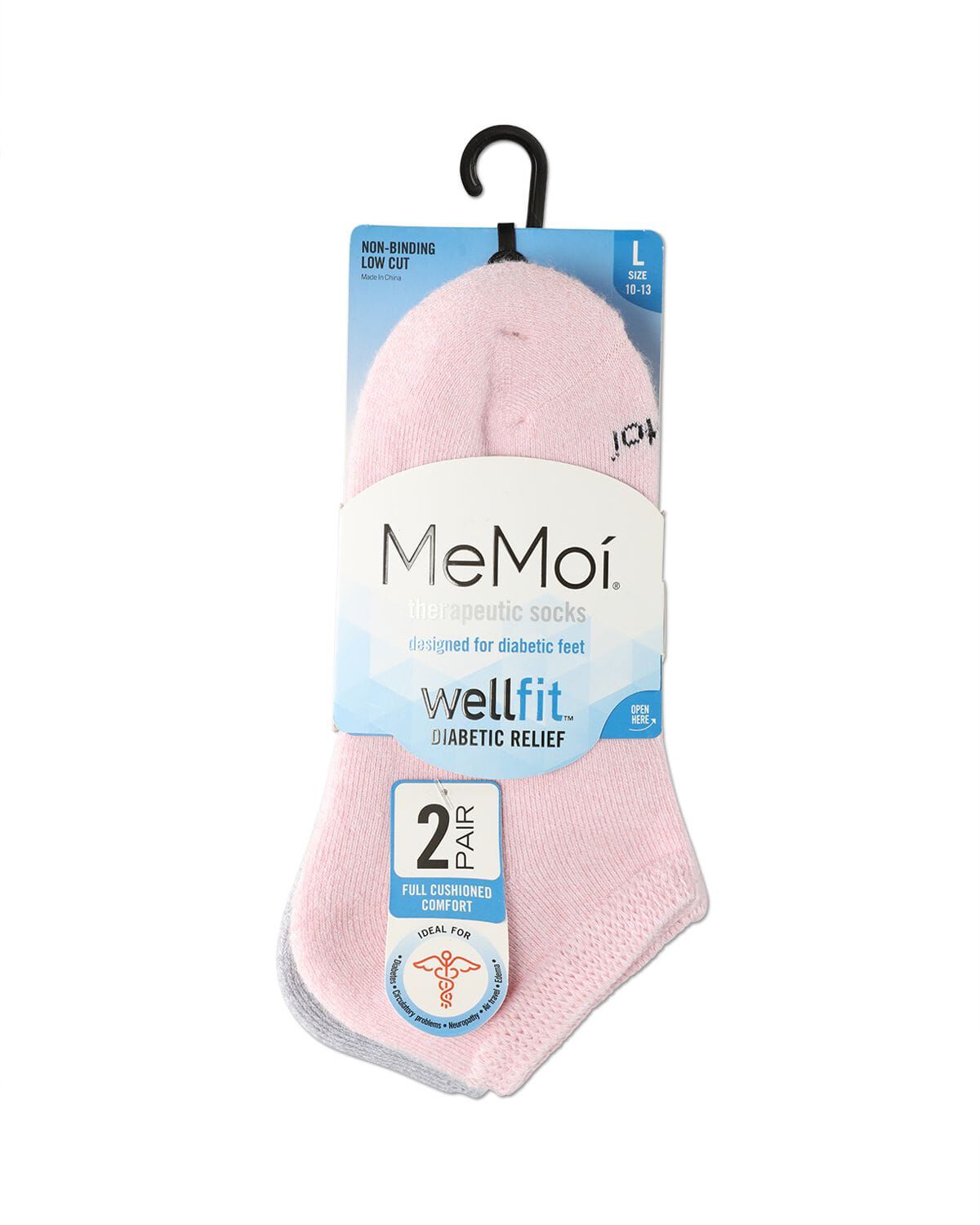 2 pair Unisex Diabetic Full Cushion Low Cut Socks, PINK WHITE, alternate image number 2