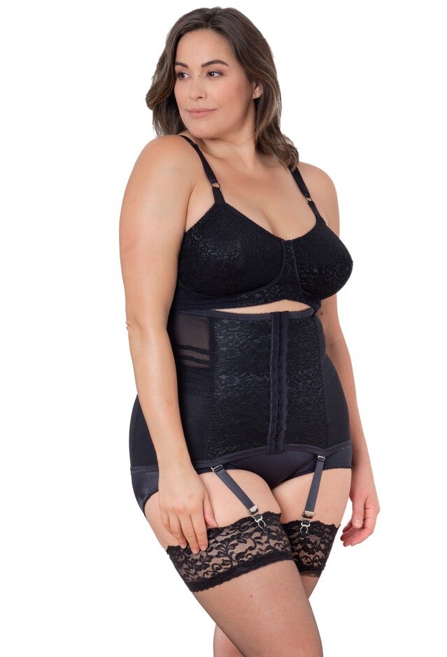Firm waist cincher with removable garters., BLACK, on-hover image number 1