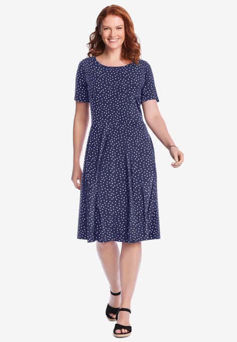 Short Sleeve Fit & Flare Dress, , alternate image number null