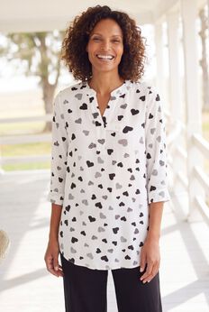 Rayon Three-Quarter Sleeve Effortless Tab-front Blouse