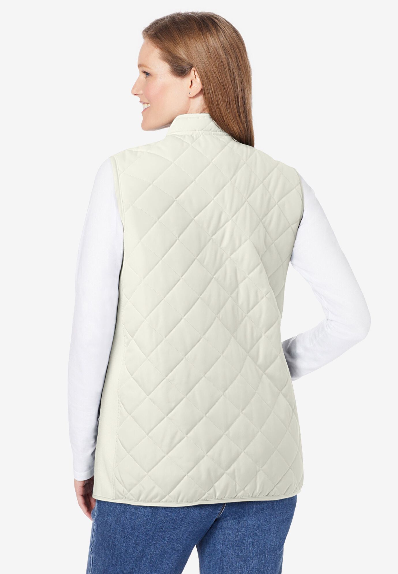 Zip-Front Quilted Vest, IVORY, on-hover image number 1