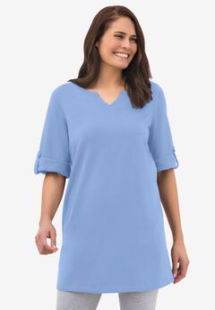Perfect Roll-Tab-Sleeve Notch-Neck Tunic