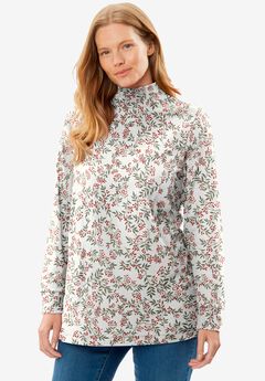 Perfect Printed Long-Sleeve Mockneck Tee